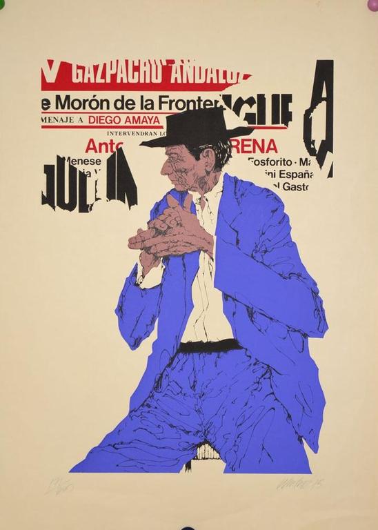 Onbekend: Zeefdruk 'Man in het blauw', 1975 kopen? Bied vanaf 1!