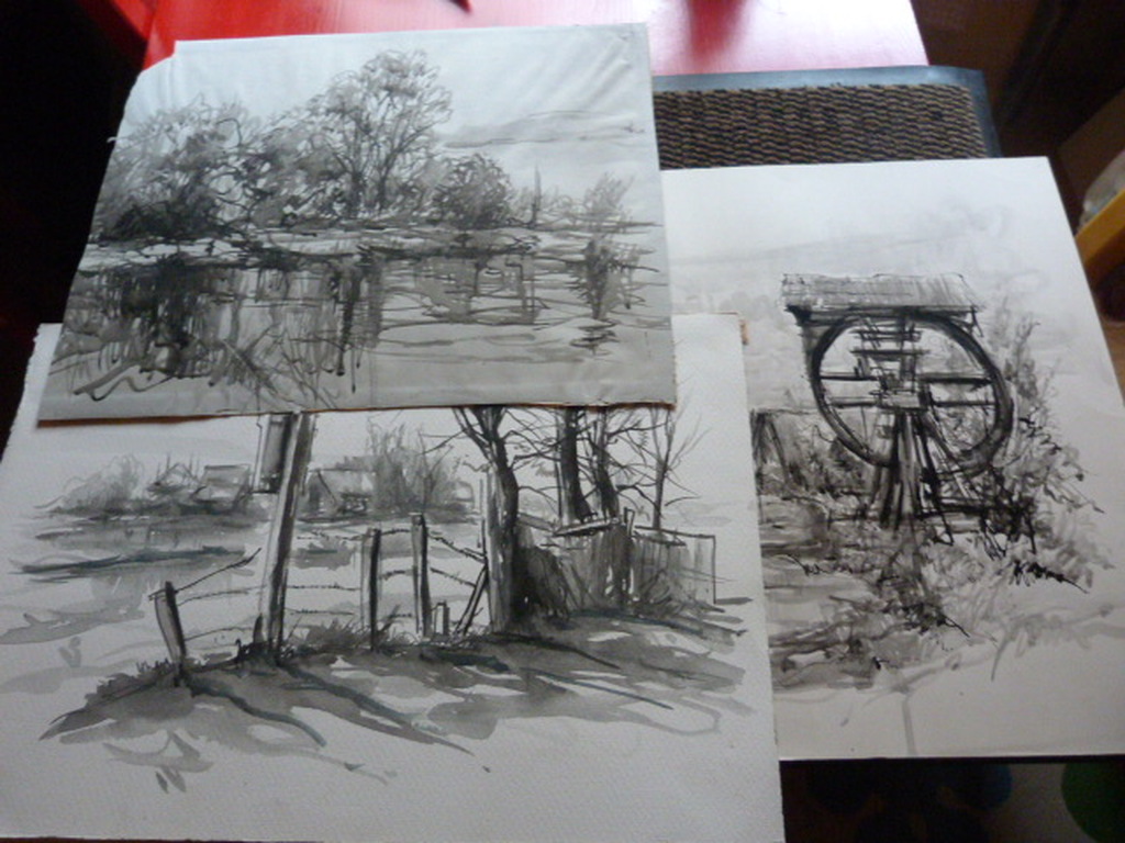 Jobst Heinrich Frese ( 1914 - 1986 ) - 3 x  tekening/aquarel kopen? Bied vanaf 1!