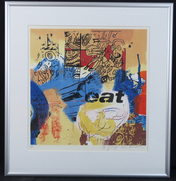 George Heidweiller: Zeefdruk, Eat - Ingelijst verkocht voor € 65!