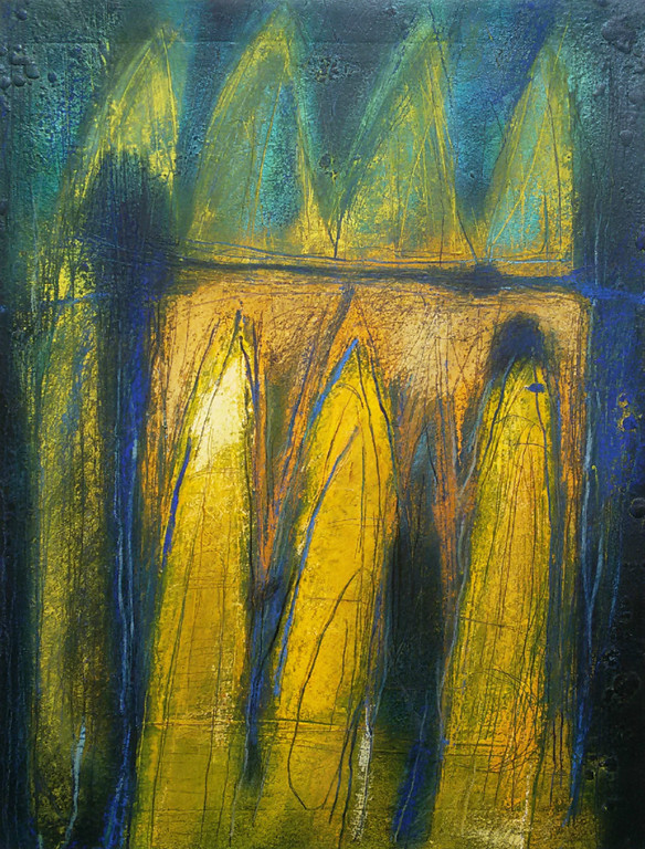 Margriet Westervaarder - Abstract, gemengde techniek (mooi ingelijst, groot) verkocht voor € 130!