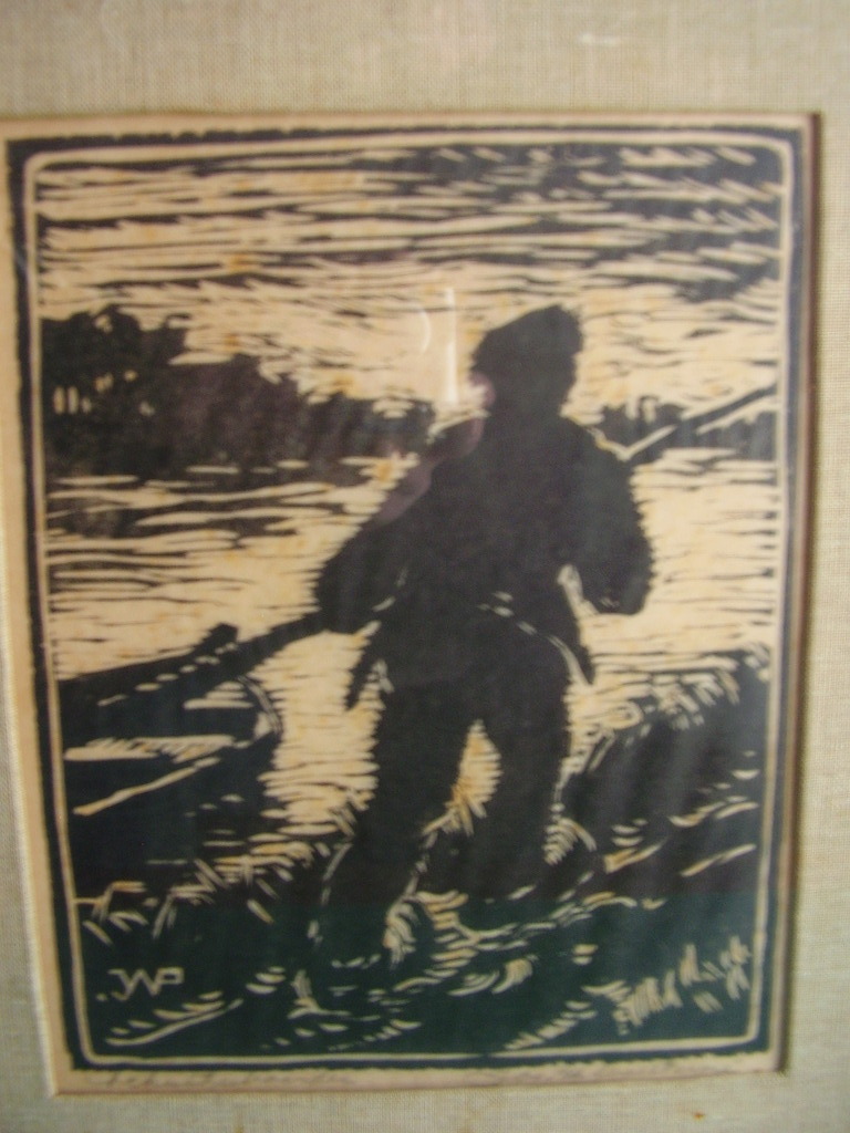 Joseph van de Wall Perne: houtsnede op Japans papier, Schuitevoerder verkocht voor € 45!