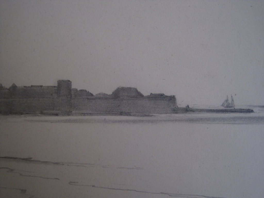 Fraaie potloodtekening G.L.Kiers (1838-1916) "rede van Vlissingen Zeeland" gesd verkocht voor € 50!