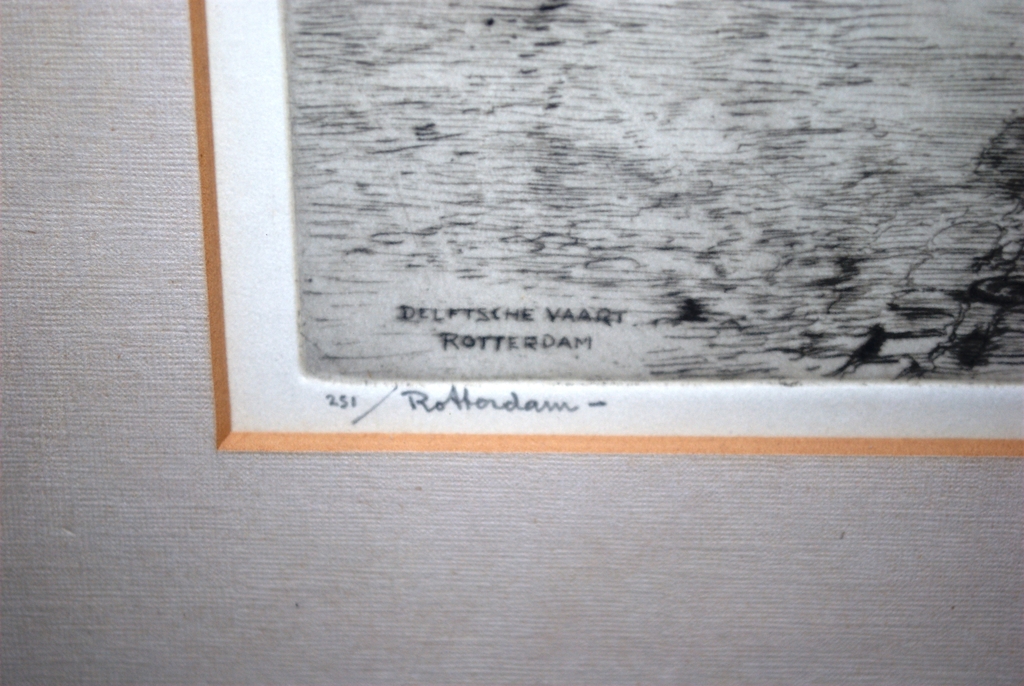 Delftse Vaart ROTTERDAM - ets uit 1928 - H.E. Roodenburg (1895-1987)  kopen? Bied vanaf 45!