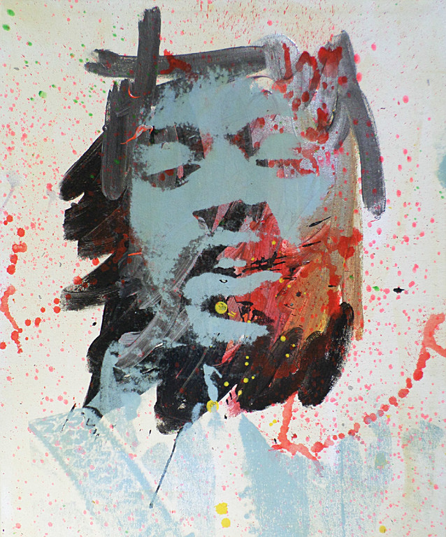 (waarschijnlijk) Peter Donkersloot - Jimi Hendrix, bewerkte monoprint op doek verkocht voor € 68!