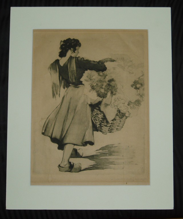 Charles Swyncop - Jeune femme au panier de fleurs - ca 1922 - ets, gesigneerd kopen? Bied vanaf 35!