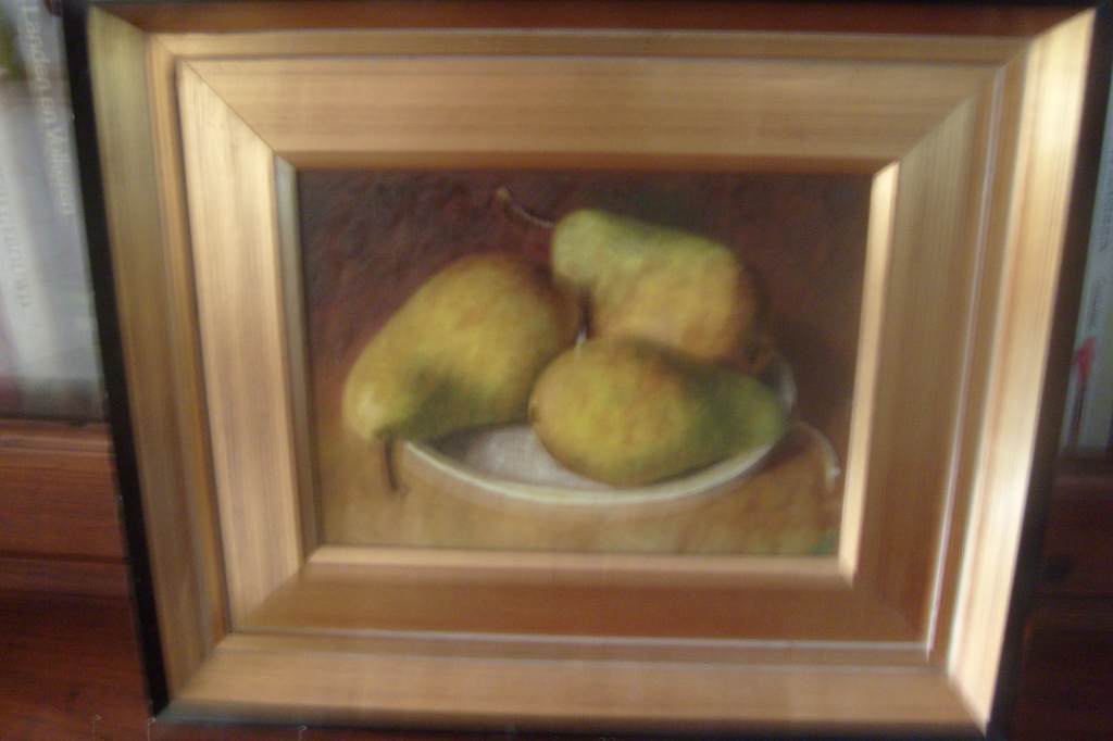 onbekende kunstschilder, stilleven, drie peren, olieverf op paneel. kopen? Bied vanaf 75!