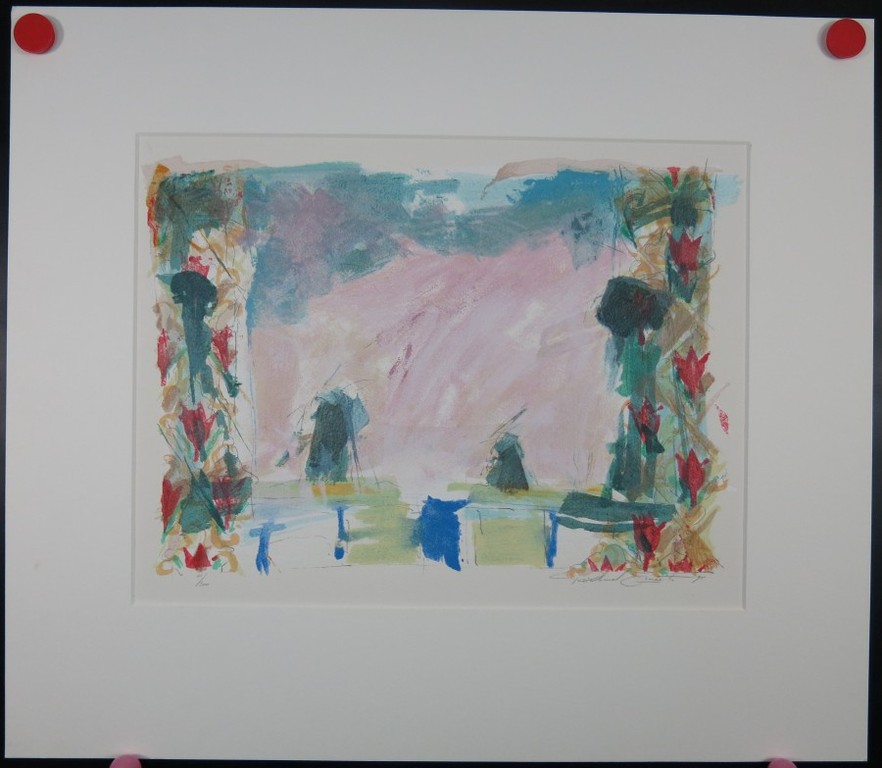 Richard Smeets: Zeefdruk, Abstract met rode bloemen  kopen? Bied vanaf 1!