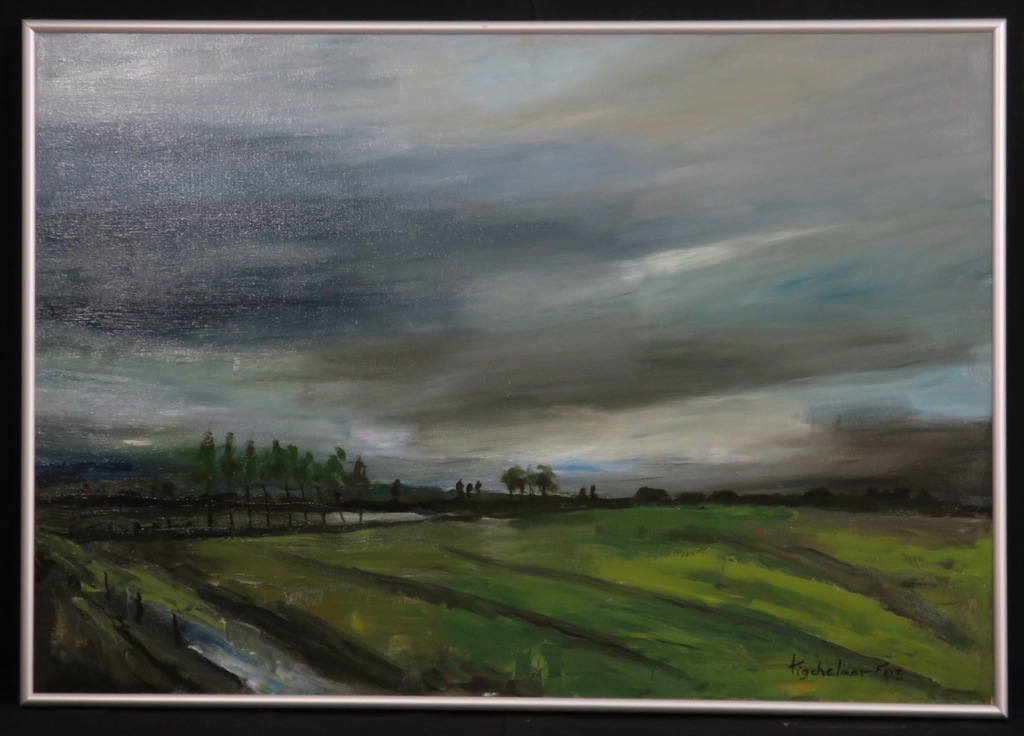 Andre Tigchelaar: Olieverf op doek, De Betuwe - Ingelijst (Groot) kopen? Bied vanaf 1!