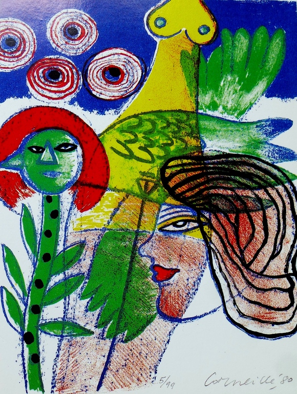 Corneille, litho: Femme et oiseaux, 1980, handgesigneerd kopen? Bied vanaf 1!