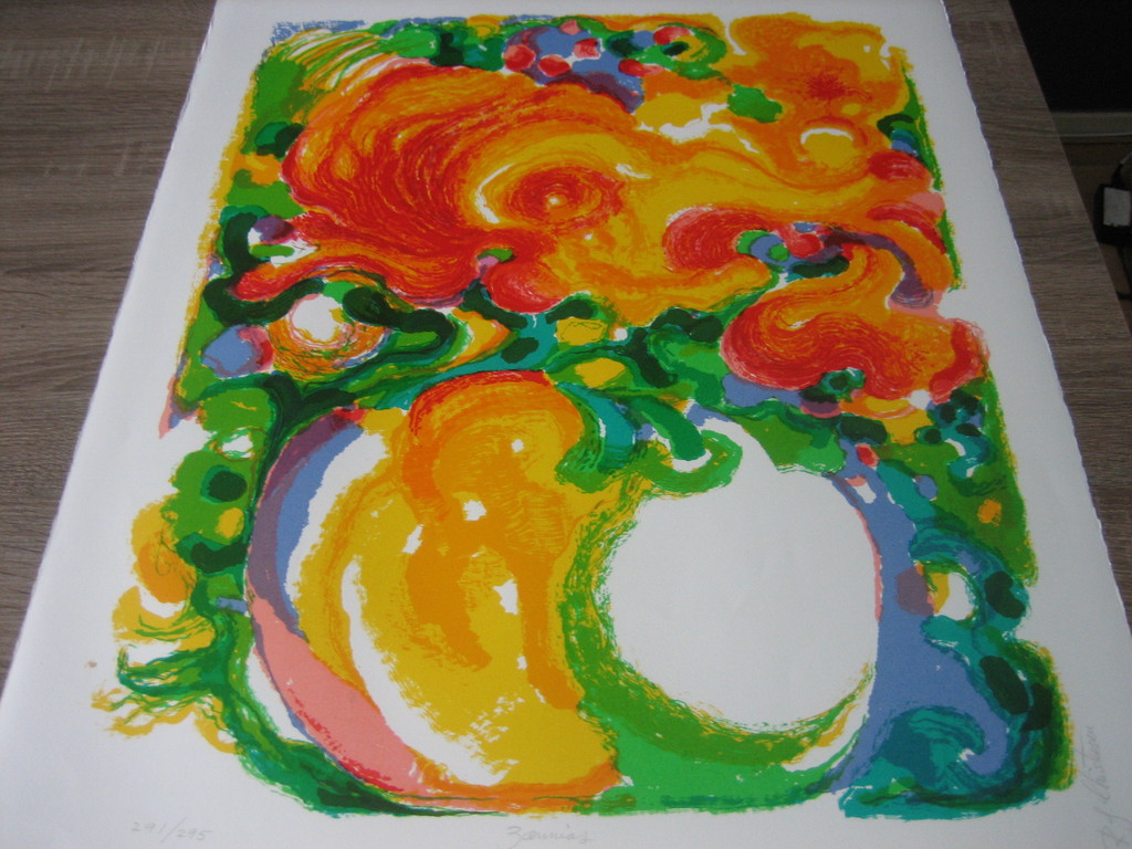 Ronald Julius Christensen - "Zinnias" - Lithografie - Handgesigneerd kopen? Bied vanaf 45!