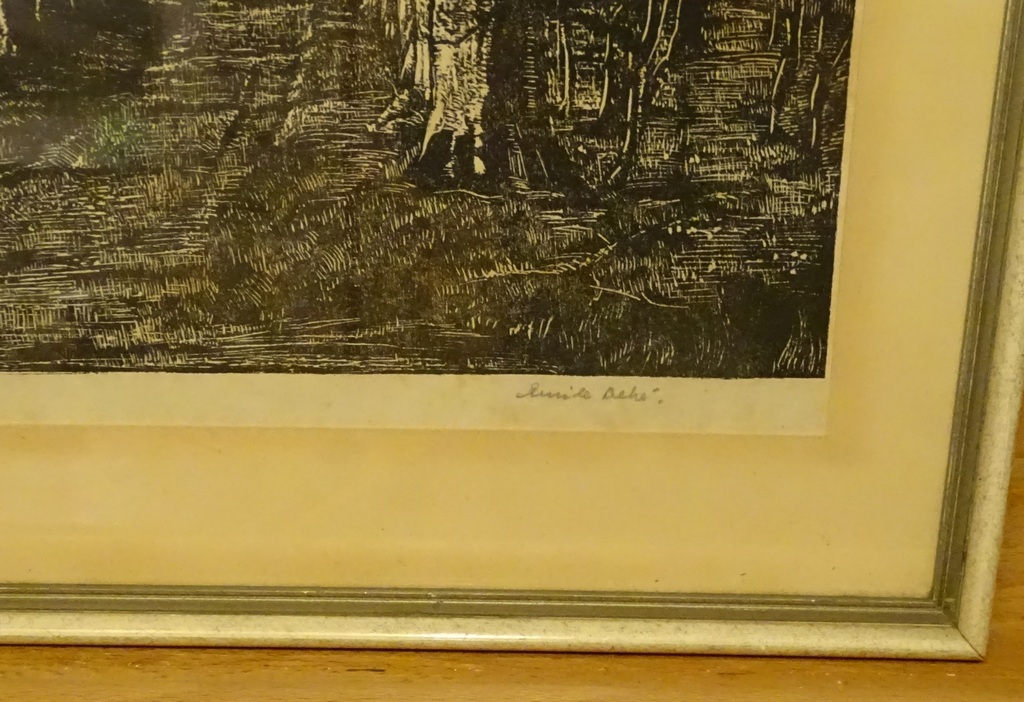 Emile Dehe (1886-1947)  --  Houtsnede  --  Boslaan kopen? Bied vanaf 20!