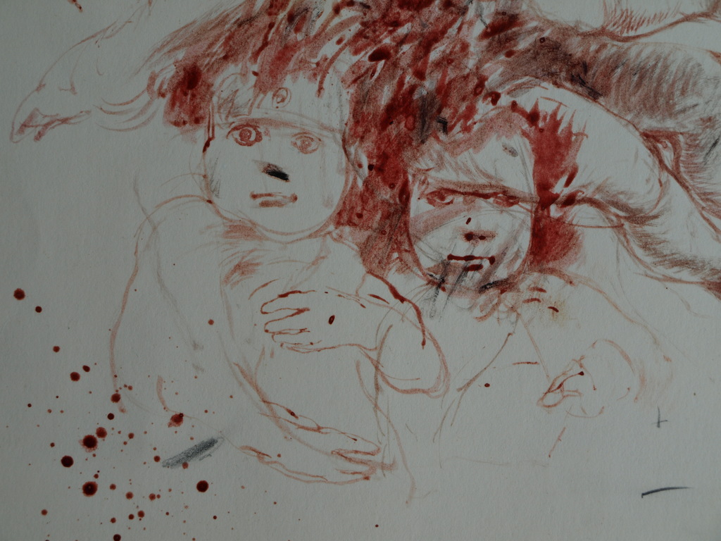 Onduidelijke signatuur : Tekening, Ondergang van de kinderen – Ingelijst – 1979 kopen? Bied vanaf 1!