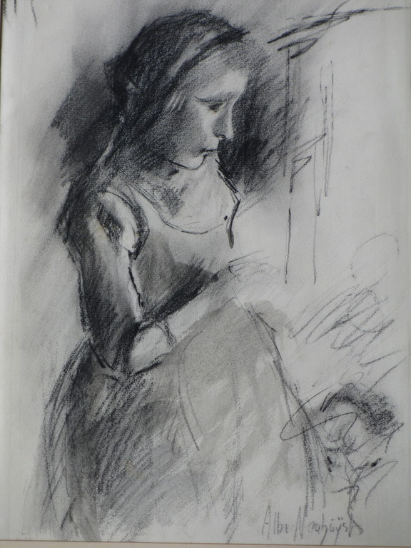 Albert Neuhuys, Vrouw aan verstelwerk, Tekening verkocht voor € 50!