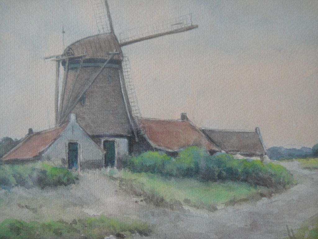Vermoedelijk Engelse school, aquarel, molen in landschap kopen? Bied vanaf 1!