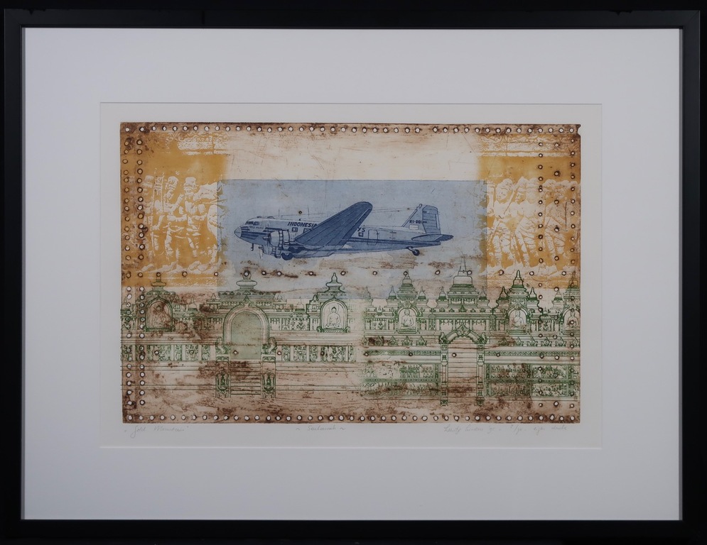 Leentje Linders: Ets, Gold mountain - Ingelijst verkocht voor € 45!