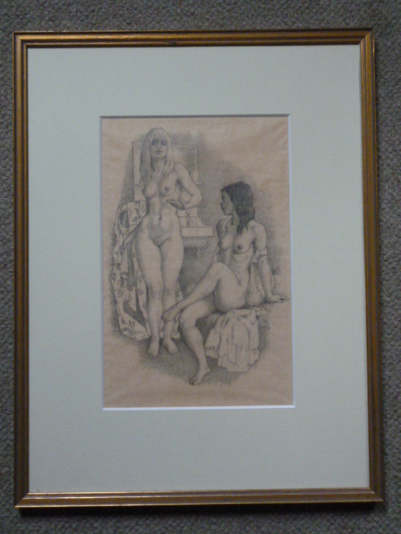 Huib de Ru - tekening - Zittend en staand naakt kopen? Bied vanaf 150!