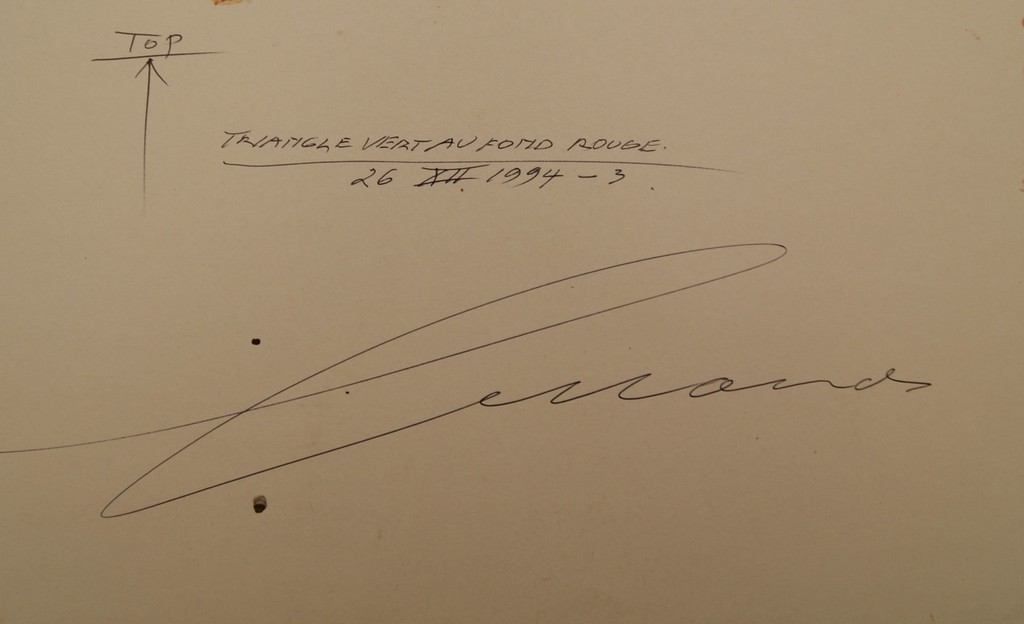 Eugène Brands 'Triangle vert au fond rouge'  gesigneerde gouache  1994 kopen? Bied vanaf 1150!