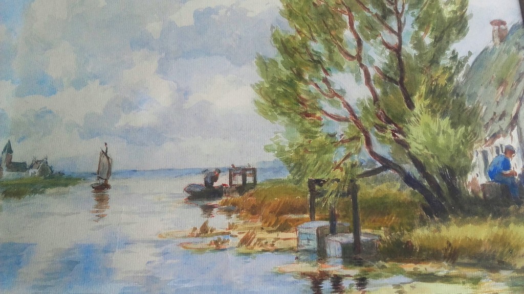 J. Le Blanc - Aquarel - Boerderij langs het Water kopen? Bied vanaf 25!