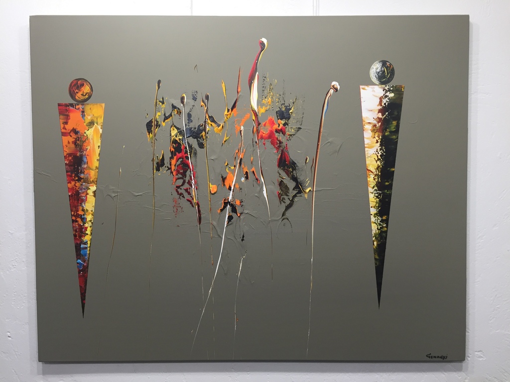 GENA GENADYJ  " People " gemengde technieken op doek verkocht voor € 150!