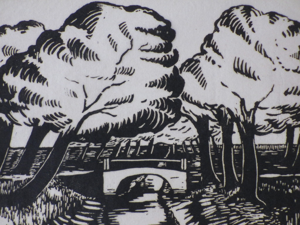 Leo Frank, Boschgezicht met beek (Veluwe), Houtsnede kopen? Bied vanaf 25!