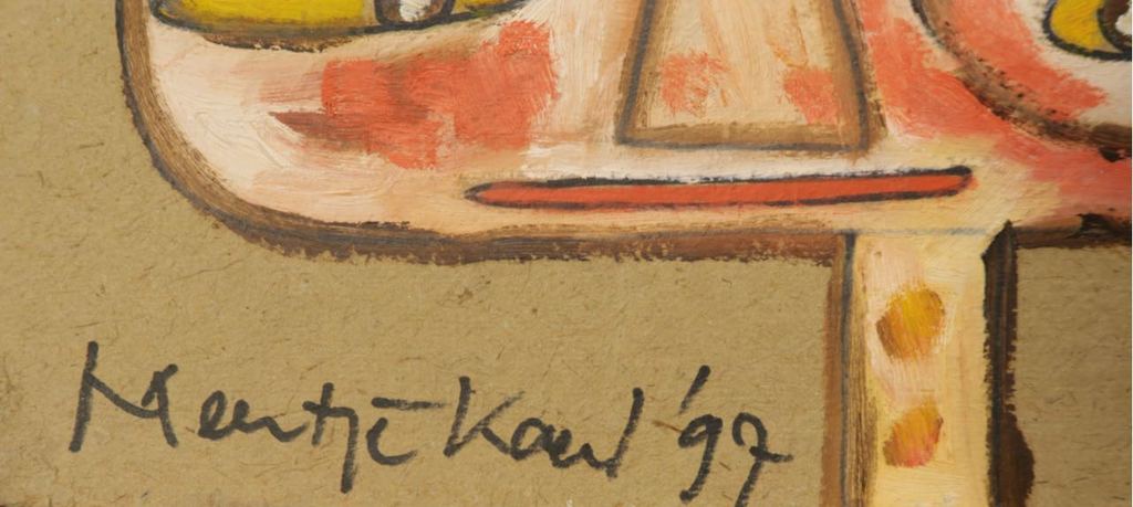 Lot met 5x olieverf en collage op karton van Meertje Kaal  kopen? Bied vanaf 1!