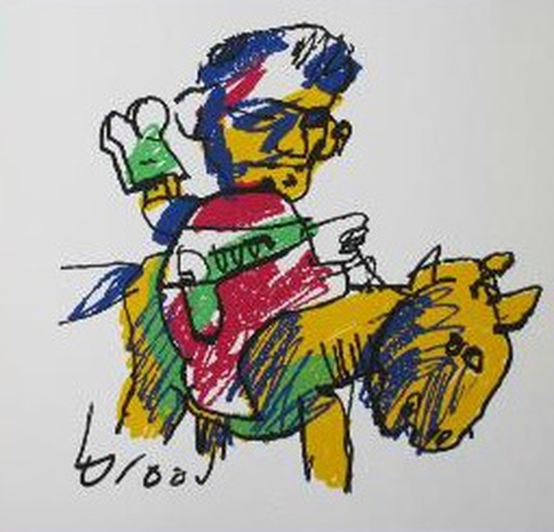 'Man op paard' - Zeefdruk, 1999 verkocht voor € 40!