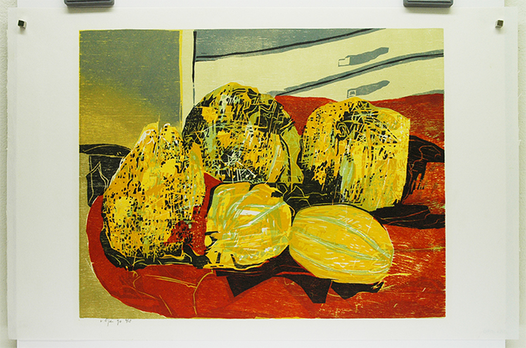 Vincent van Ojen: Stilleven met meloenen - houtsnede, 1990 kopen? Bied vanaf 110!