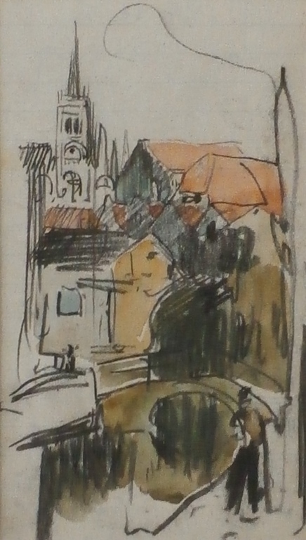 Onbekende kunstenaar - aquarel: stadsgezicht kopen? Bied vanaf 1!