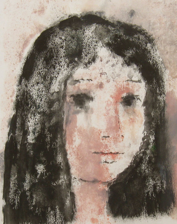 Meisjesportret - gemengde techniek op papier - Irene Joffroy verkocht voor € 44!