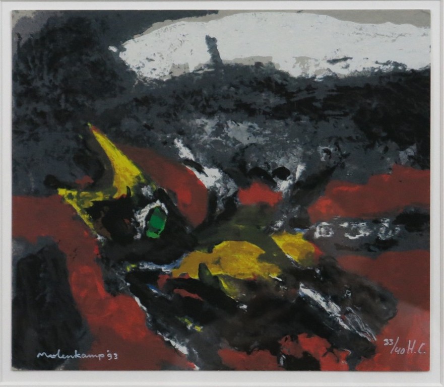 Nico Molenkamp: Zeefdruk, Vogel - Ingelijst verkocht voor € 115!