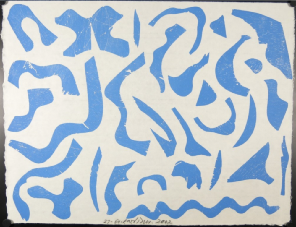 Carel Visser: Houtsnede, Zonder titel (blauw) verkocht voor € 190!