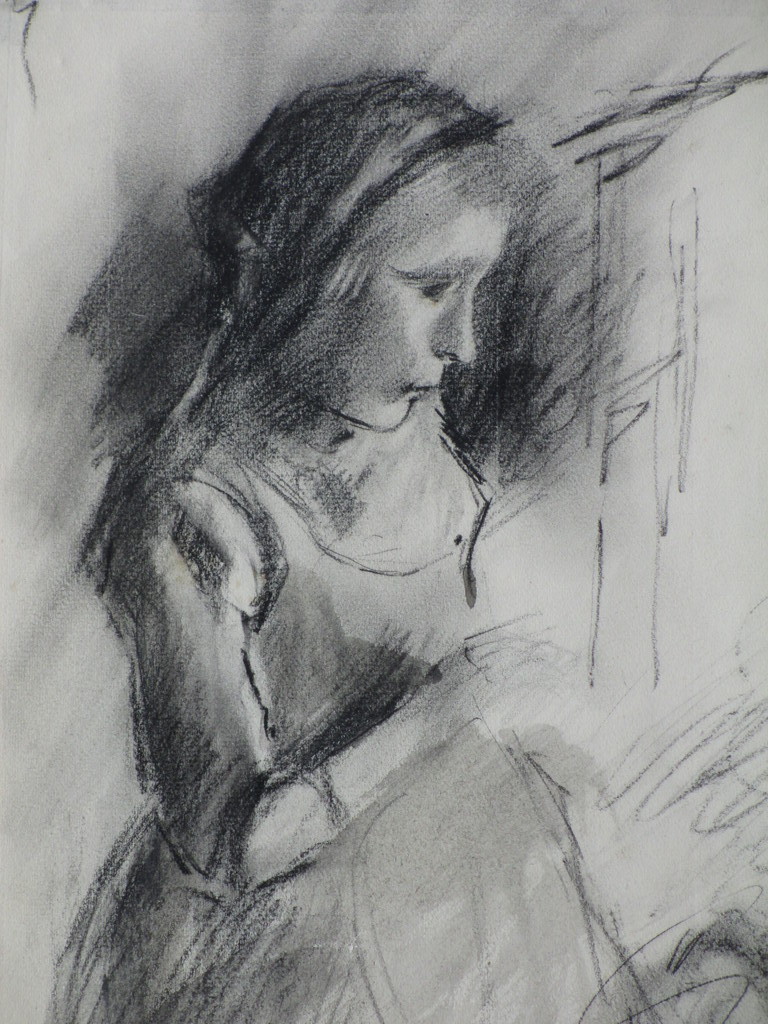 Albert Neuhuys, Vrouw aan verstelwerk, Tekening kopen? Bied vanaf 45!