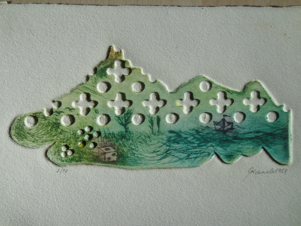 Onleesbaar gesigneerd, kleurenets, dobbelsteen bij water kopen? Bied vanaf 1!