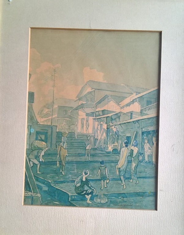Martin van Waning, aquarel, oosters tafereel.  verkocht voor € 55!