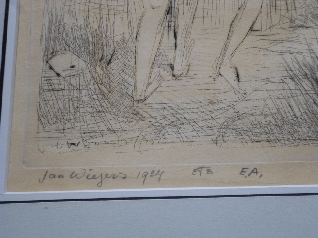 Jan Wiegers - ets - Twee baders aan de oever van een meer kopen? Bied vanaf 90!