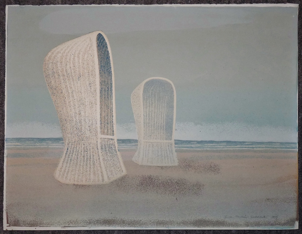 Jurjen Fontein: Zeefdruk, Strandtafereel, 1977, Gesigneerd kopen? Bied vanaf 55!