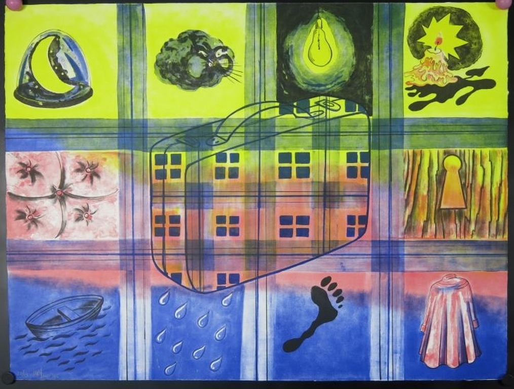 Onbekend Gesigneerd: Litho, Abstracte voorstelling met koffer kopen? Bied vanaf 1!