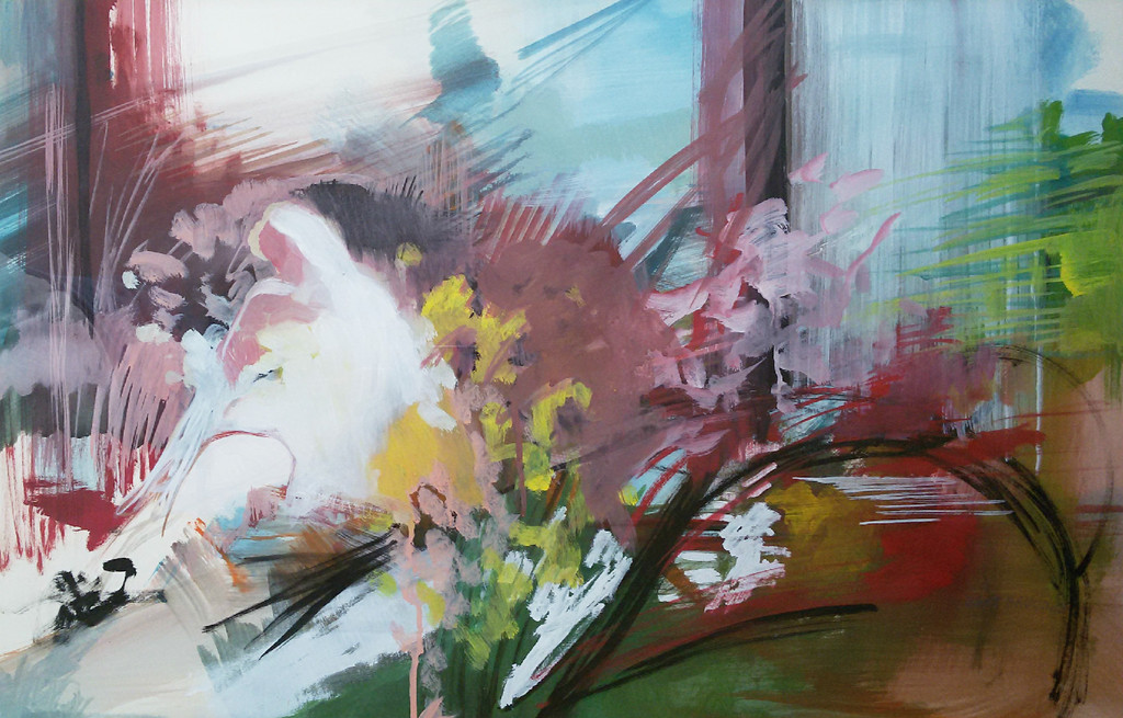 Bert Bruijn - Figuratief abstract, gouache (ingelijst, groot) verkocht voor € 125!