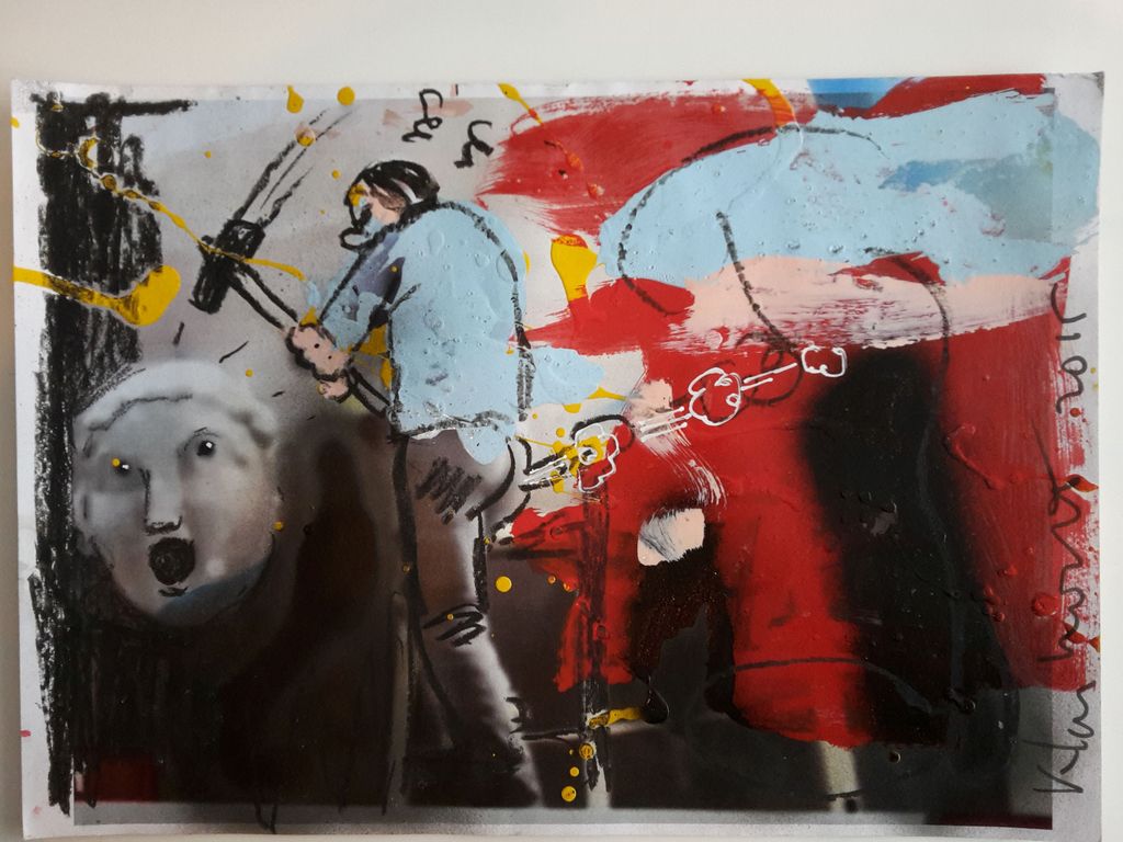 Peter Klashorst - Sloper - gemengde techniek op papier - gesigneerd - 2015 kopen? Bied vanaf 1!