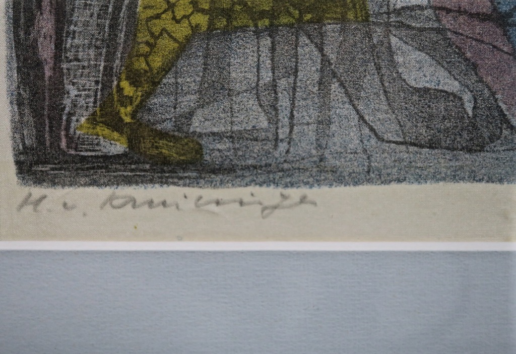 Harry van Kruiningen: Litho, Gilgamesj (geel figuur) - Ingelijst kopen? Bied vanaf 35!