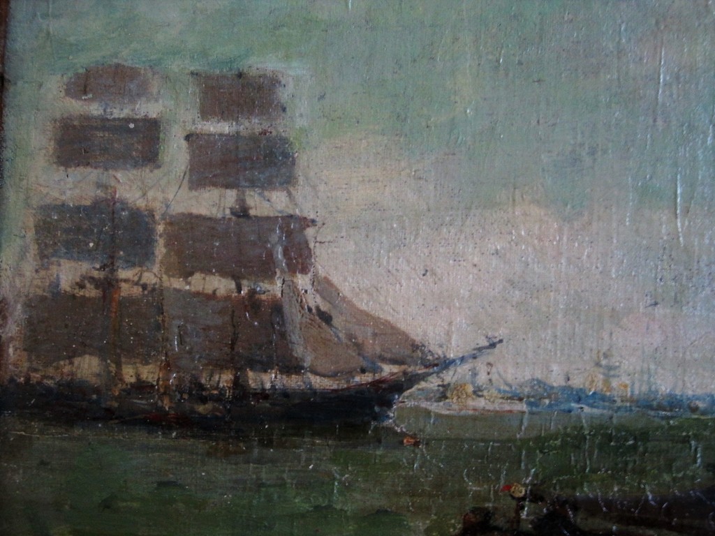 Magnifiek olieverf van Anton Dirckx (1878-1927) "Schepen in haven van Rotterdam" kopen? Bied vanaf 1!