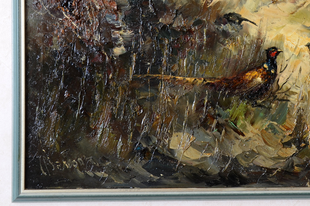 John Bevort (1917 - 1996)- "Fazanten in winters bos"- Indrukwekkend olieverf. kopen? Bied vanaf 365!