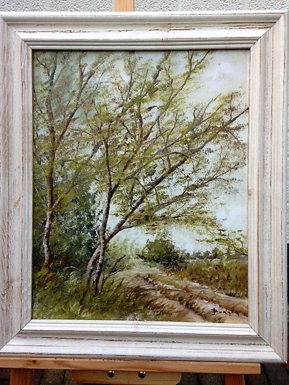 Joop Burger, olieverf op paneel, Berkenbomen langs bospad kopen? Bied vanaf 1!