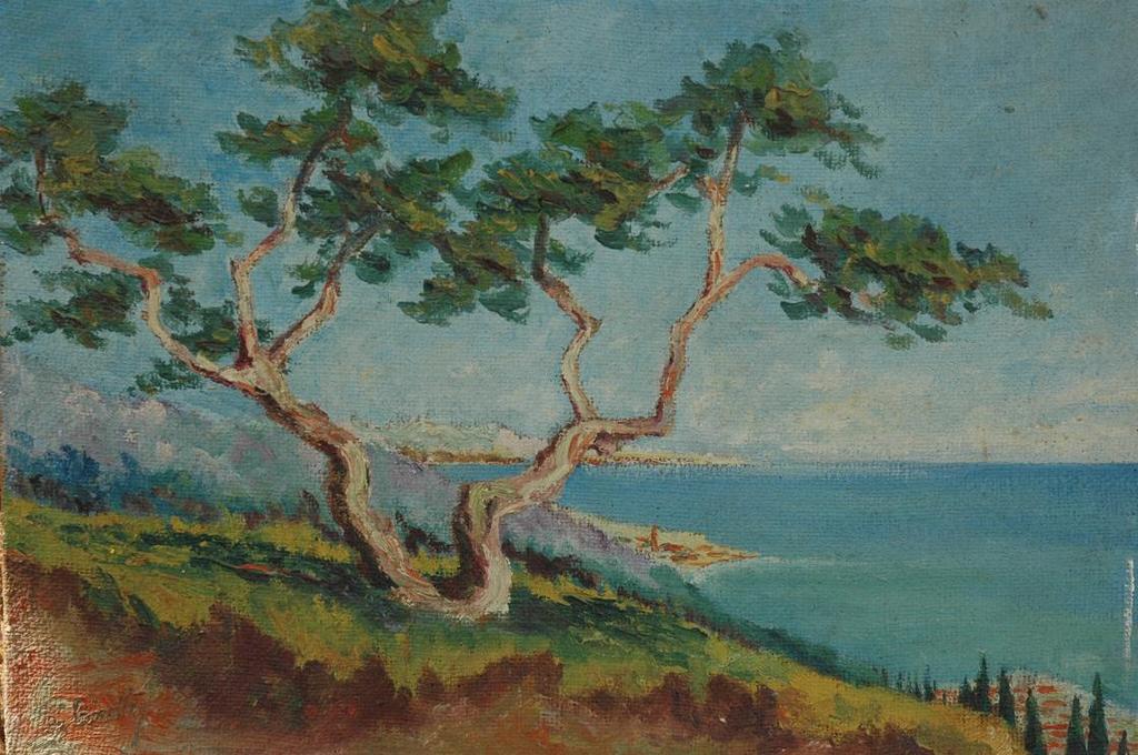 A Beardsley, Kustgezicht, olie op doek 30 x 40cm lo gesign in goede staat verkocht voor € 45!