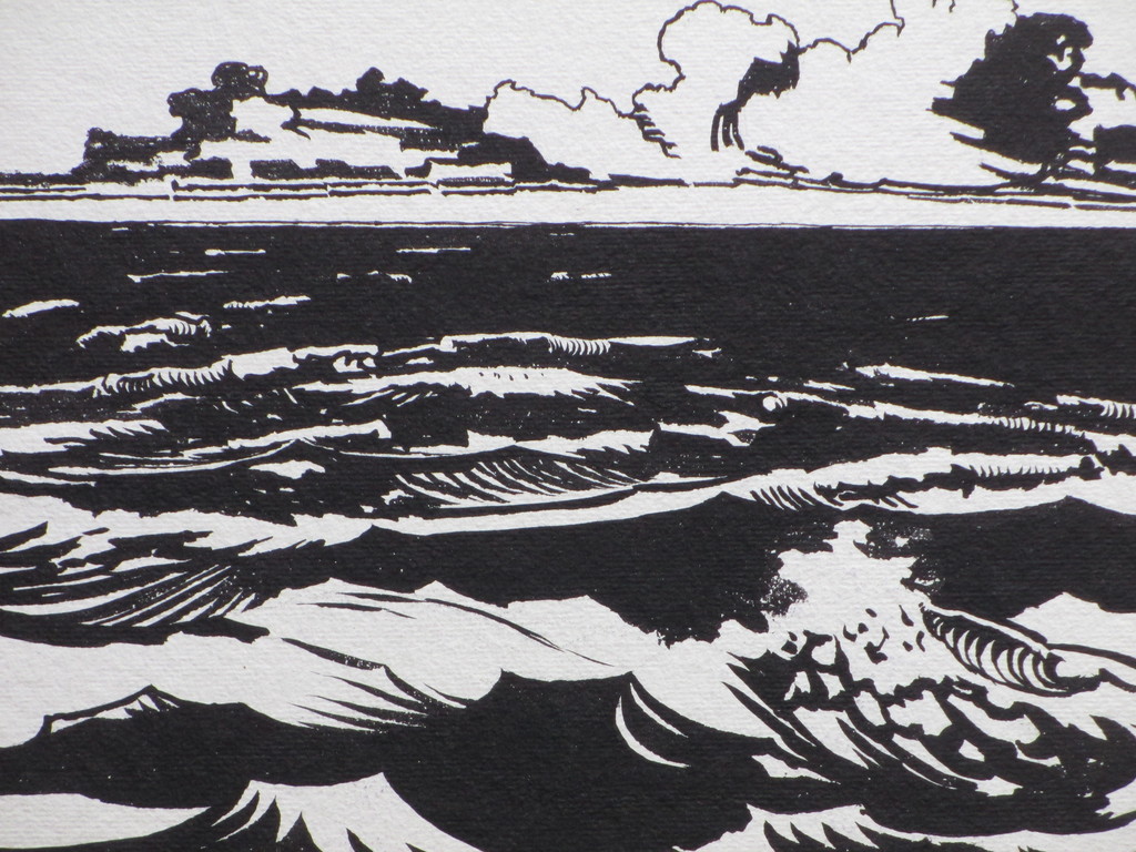 Frederik Pinke, Golfslag voor de kust, Linosnede kopen? Bied vanaf 35!