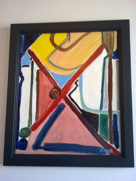 "Red Cross" Abstract werk van johnfoppen - Olieverf op houten paneel. verkocht voor € 95!