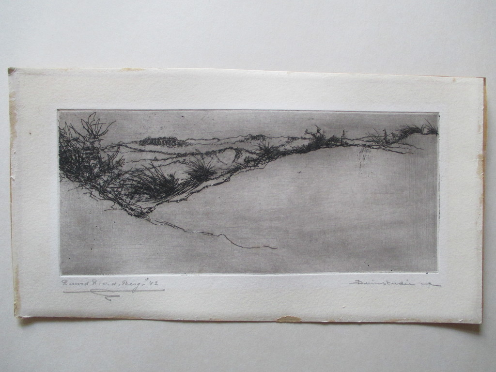 R. vd Berg, ets '42, duinstudie kopen? Bied vanaf 15!