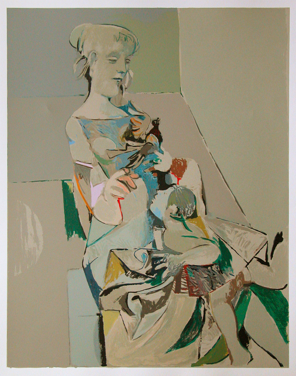 LINO DINETTO, originele litho, ‘Donna con colomba e bambino’ verkocht voor € 60!