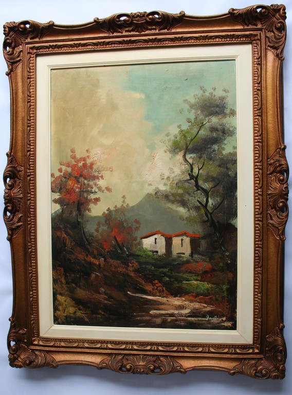 Gesigneerd met Favelli - Olieverf op doek - Huizen in de bergen kopen? Bied vanaf 70!