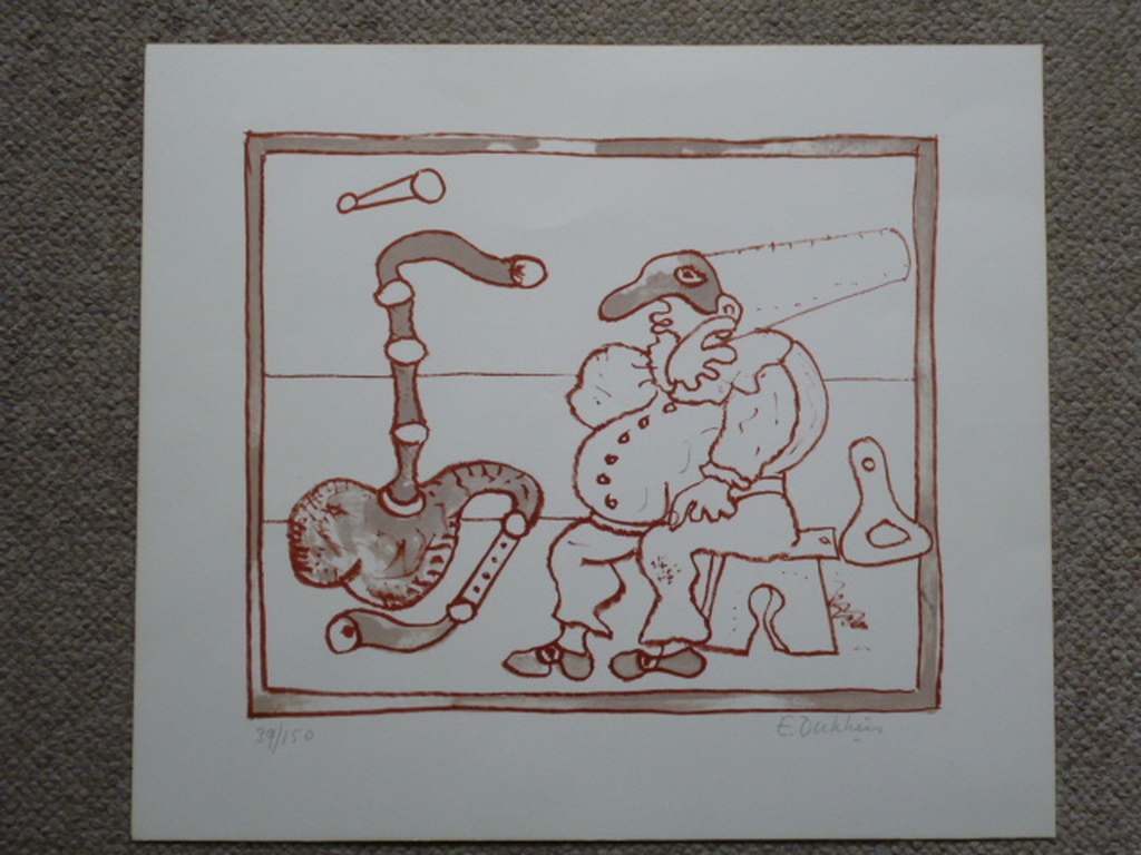 E. Dukkers - litho - Clownsfiguur met doedelzak kopen? Bied vanaf 35!